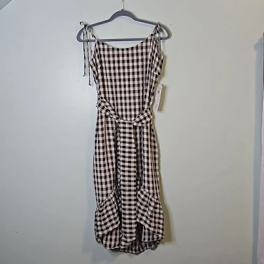 Dress The Population blk/wh checkered gingham ruffled dress.NWT. Size L.